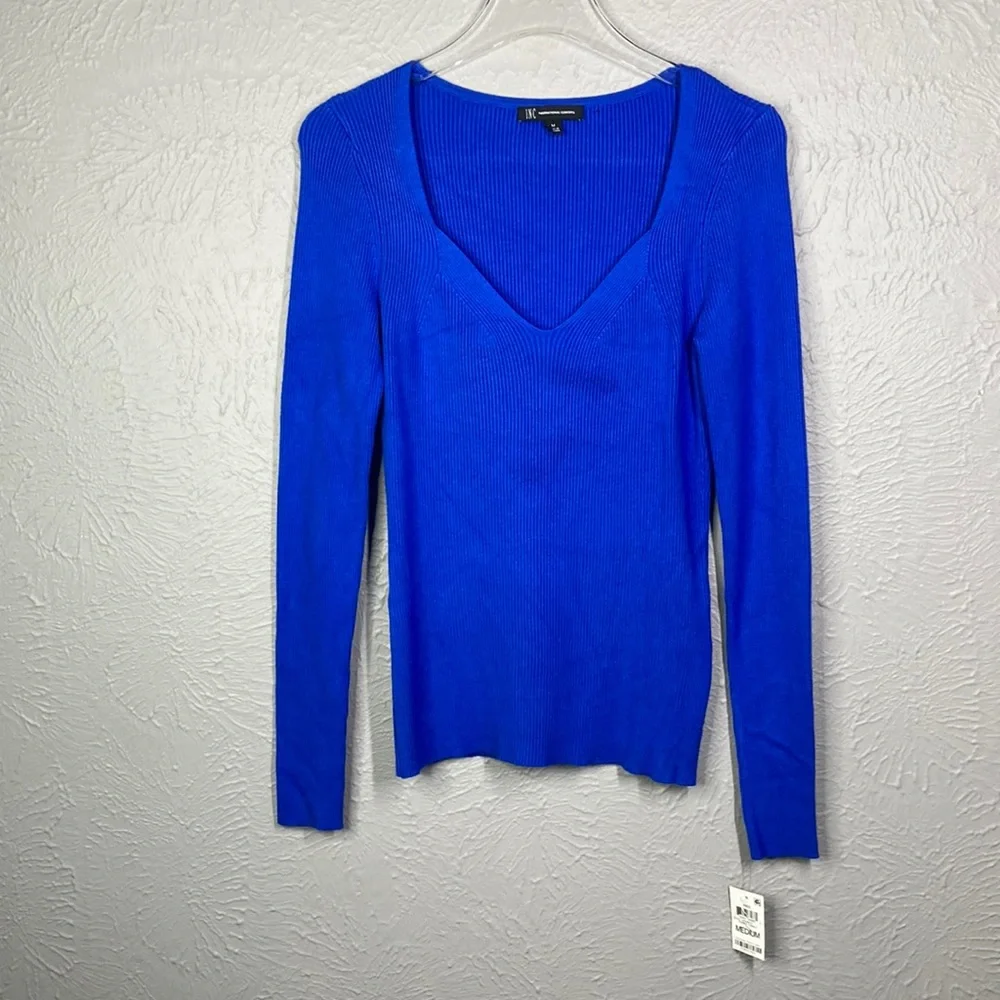 NWT Inc International Concepts Blue Ribbed Long-Sleeve Sweater Size Medi… - Picture 2 of 9